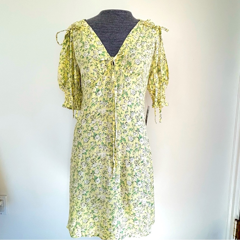NWT Topshop Yellow Ditsy Floral Dress Cottagecore Puff Sleeve Size 6